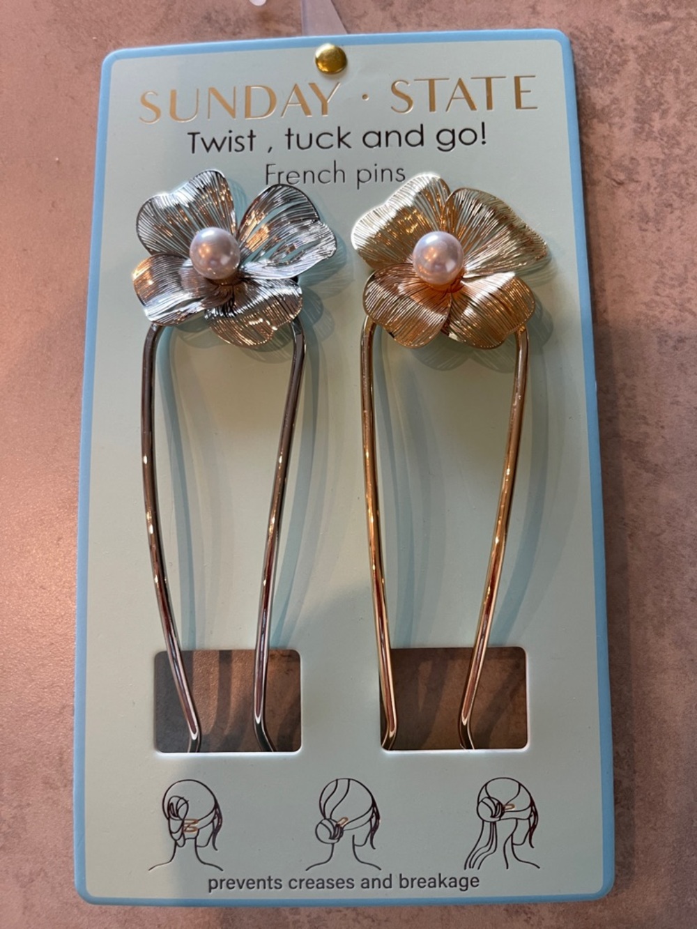 Twist & Tuck French Pins - Silver and Gold Flower Hair Pins